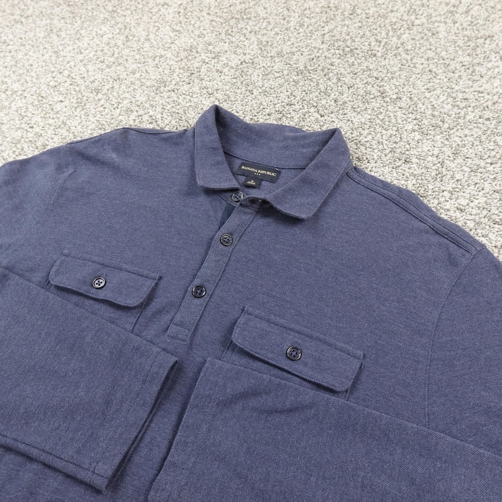 Banana Republic Polo Shirt Mens XL Blue Long Sleeve Knit Work Pockets Casual Top